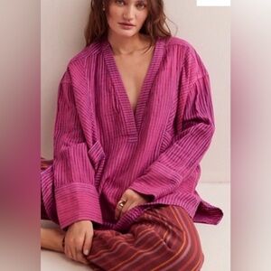 We The Free/Free People By the Shore Wednesday Pink Striped Shirt - Like New!